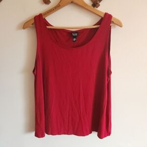 Eileen Fisher Deep Red Scoop Neck Tank Top Large L Rayon Lycra